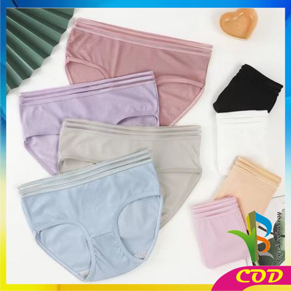 RB-P126 Celana Dalam Wanita Cewek Garis Motif Polos Pakaian Dalam Wanita CD Wanita Panties Segitiga Impor