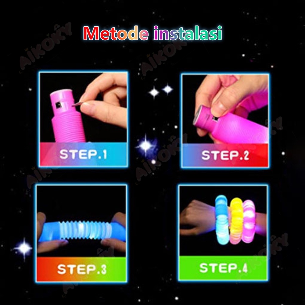 Aikoky Pipa Led Mainan Anak Pop Tubes LED/Light Up Pop Pipes/Pop Pipes Led