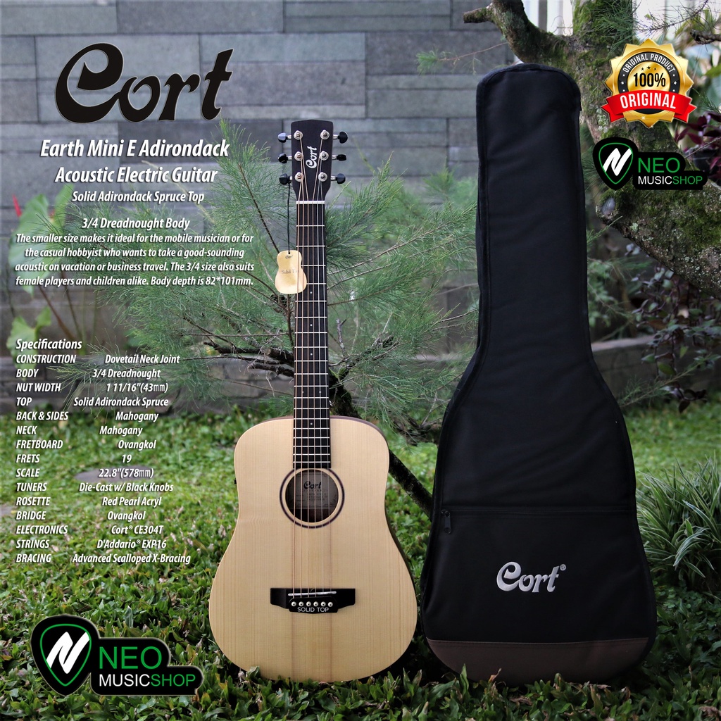 Cort Earth Mini E Adirondack 3/4 size Acoustic Electric Guitar