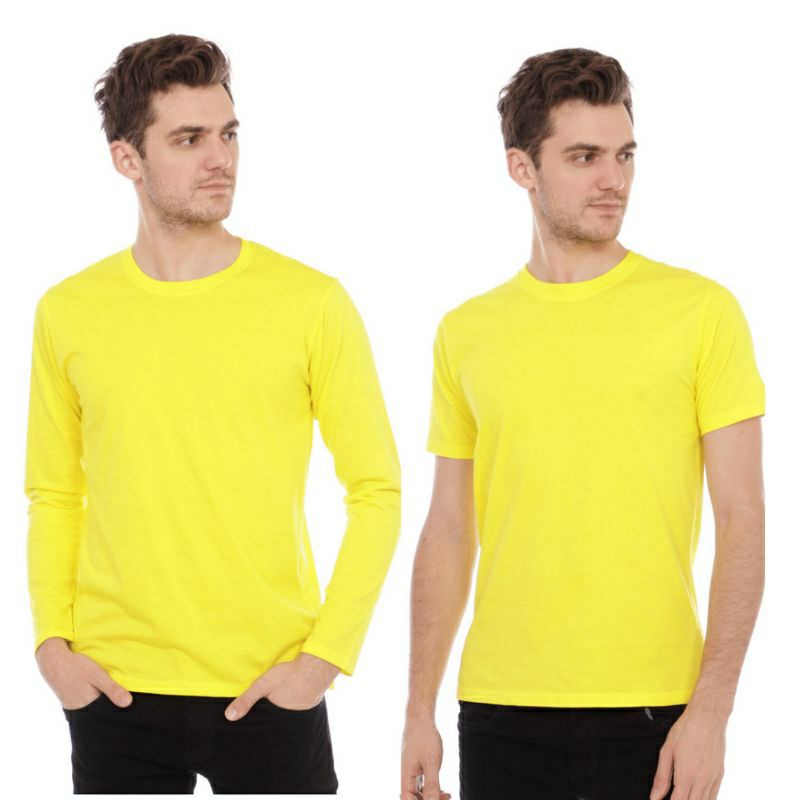 Kaos Polos Pria Lengan Panjang, Lengan pendek Cotton Combed 30s Oversize, Kaos kuning kenari, Kuning