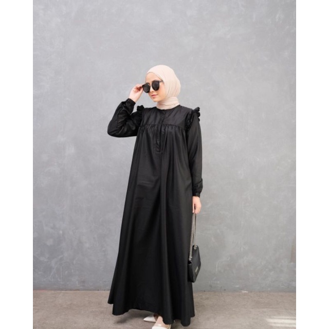 Gamis Hitam Baju Gamis Wanita Dress Hitam Gamis polos Terbaru Reyna Black