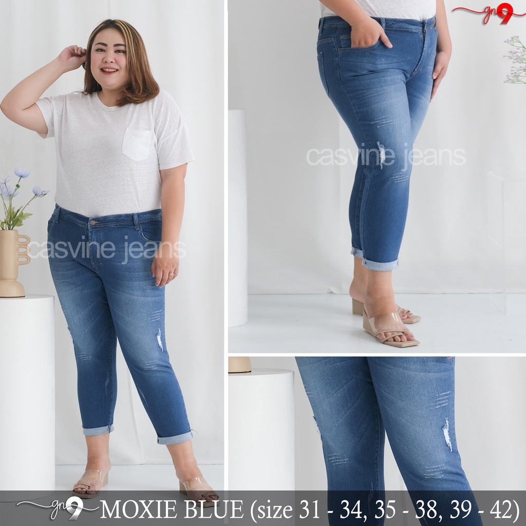 CASVINEJEANS || Celana Jeans Wanita Moxie 2 Warna Bigsize Jumbo Sobek Laser Ripped Stretch Stik Lipat Balik Mom Jeans