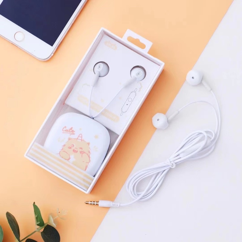 [XY 36] Set Headset Earphone karakter seri XY 36 motif DINOSAURUS CUTE &amp; LUCU / + Wadah Earphone Motif in ear