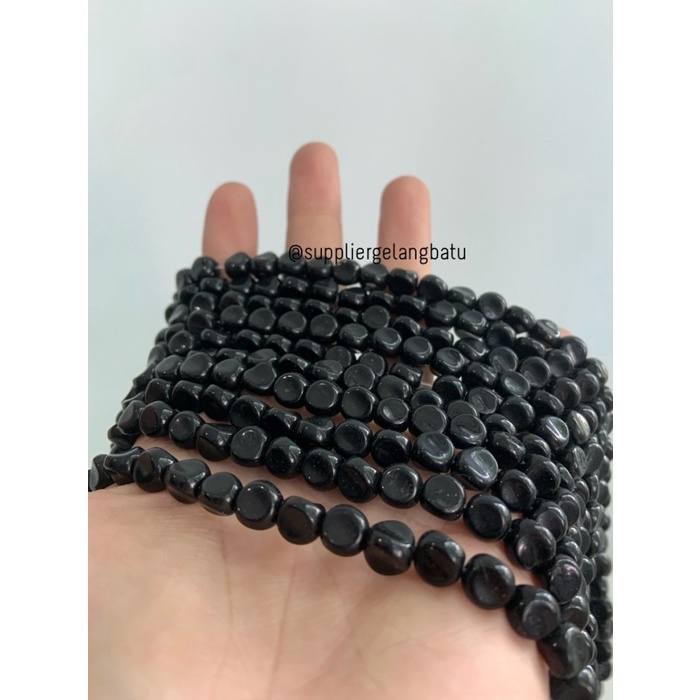 manik batu black onyx segitiga cutting 6mm hitam glossy bahan aksesori