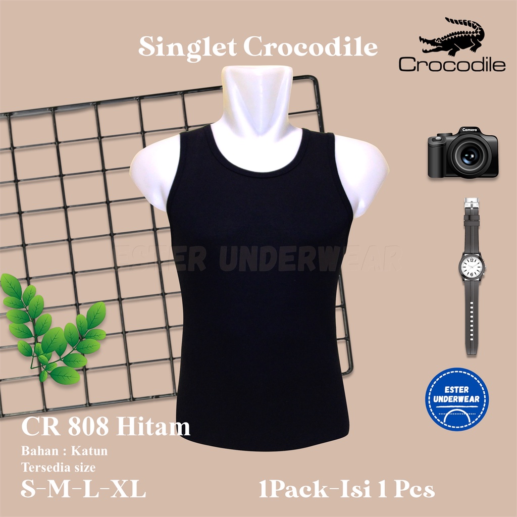 Kaos Singlet Pria CROCODILE CR 808 W Isi 1 Pcs Hitam