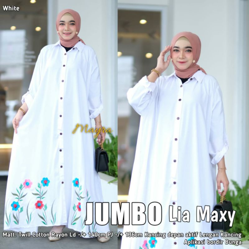 Gamis Putih Lia Maxy White Super Jumbo Ld 140 Bahan Katun Rayon Halus Bordir Bunga Button Gamis Musl