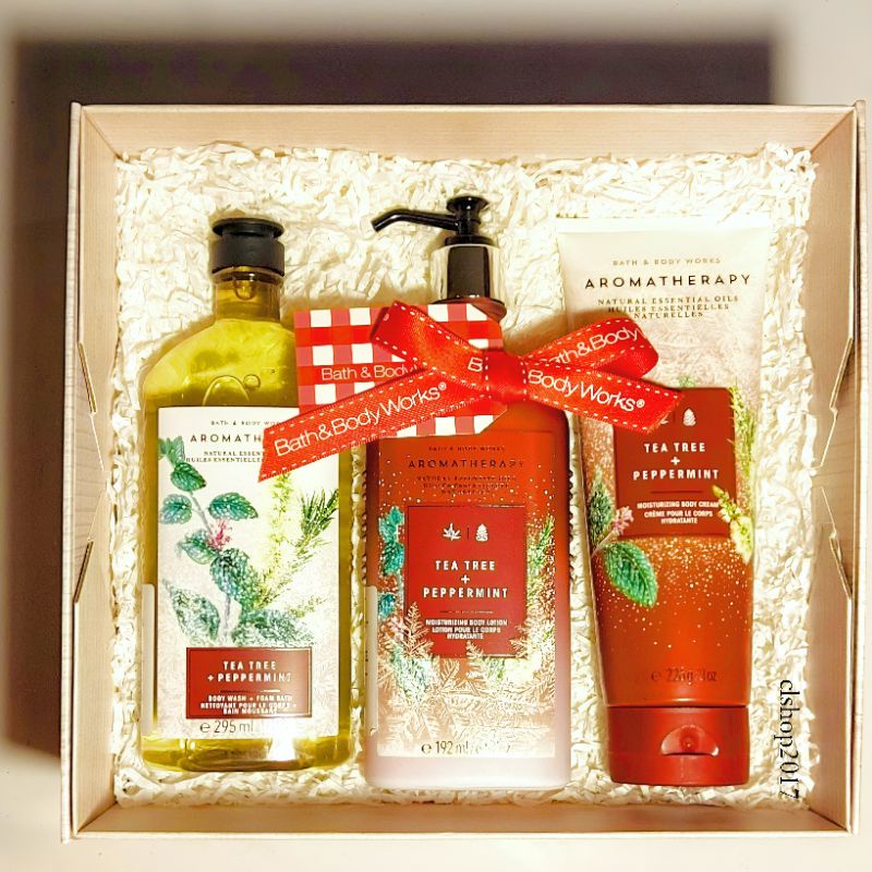 BBW AROMATHERAPHY TEA TREE + PEPPERMINT GIFT SET PAKET BATH &amp; BODY WORKS