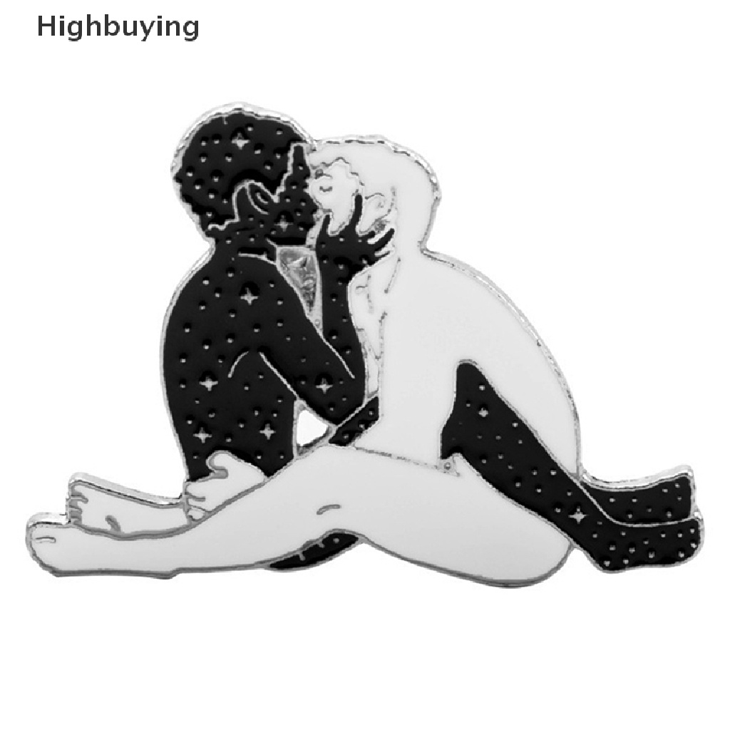 Hbid Enamel Man and Man Hugging Kissing Pins Hitam Putih Merangkul Gairah Bros Lencana Perhiasan Hadiah Glory