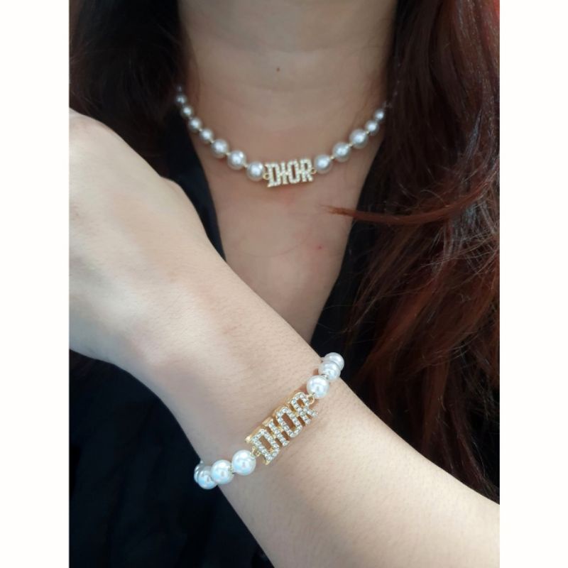 Kalung gelang Mutiara Fashion import Motif D1or Premium Quality  Mutiara Pearl mix lapis Silver925 perak Rt993