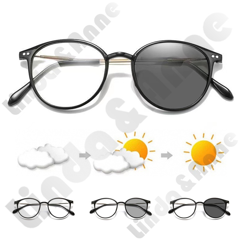 [ BARU ] Kacamata Photocromic Bulat Untuk  Pria Dan Wanita Anti Radiasi Bahan Metal Gaya Korea
