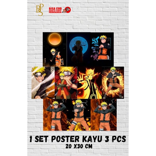 1 set POSTER KAYU ANIME NARUTO - HIASAN DINDING ANIME NARUTO - 3 PCS HIASAN DINDING POSTER KAYU - PO