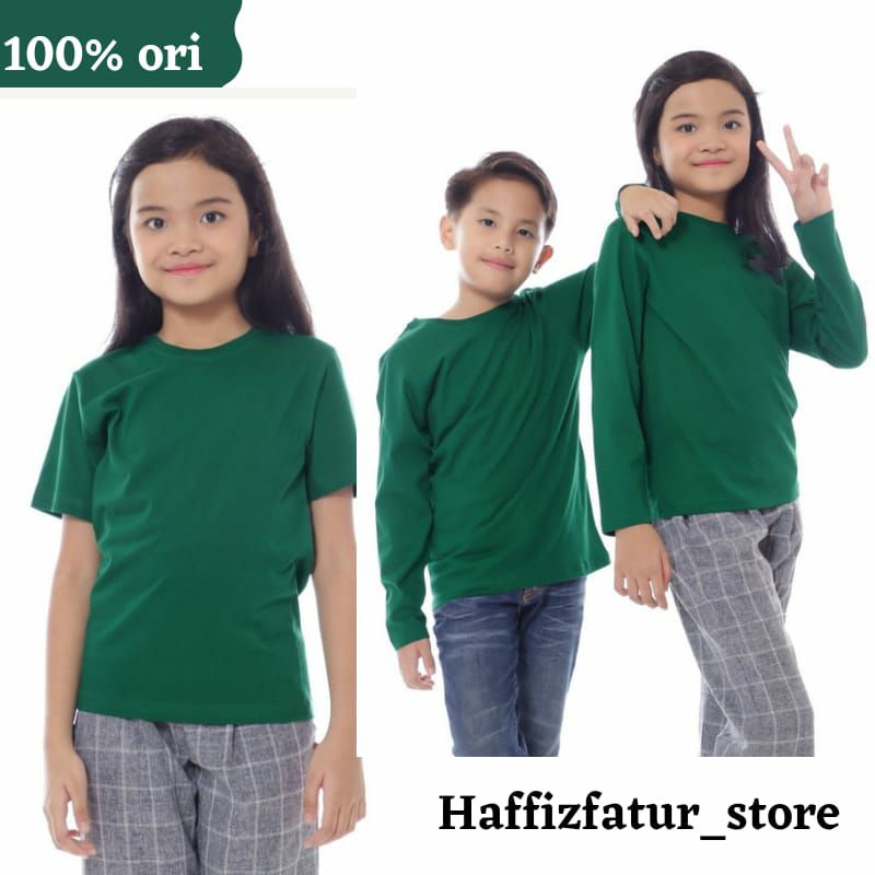 Kaos Polos Anak Lengan Panjang Lengan pendek Cotton combed 30s hijau botol, kaos panjang anak, atasa