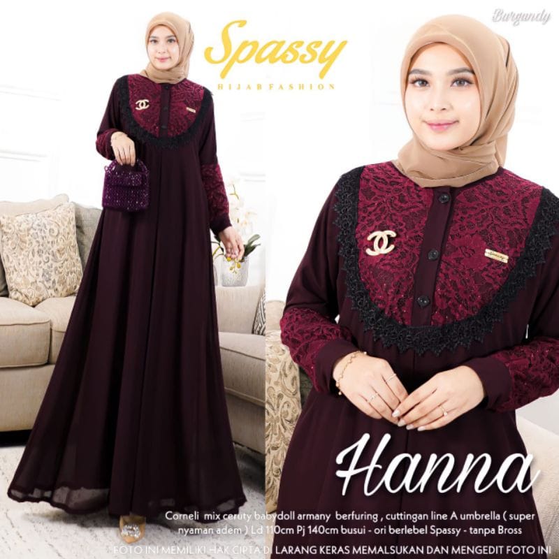 Busana Muslim Wanita Terbaru Hanna Dress Brukat Busui Friendly Outfit Kondangan Baju Wanita Jumbo Gamis Pesta Mewah Elegan