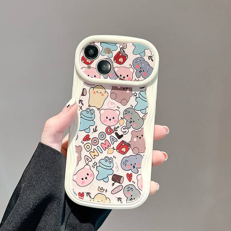 Full Animal Dinosaur Push The Window Cover Soft Case iP iPhone 11 12 13 14 Pro Max + Plus Wavy Casing Apple