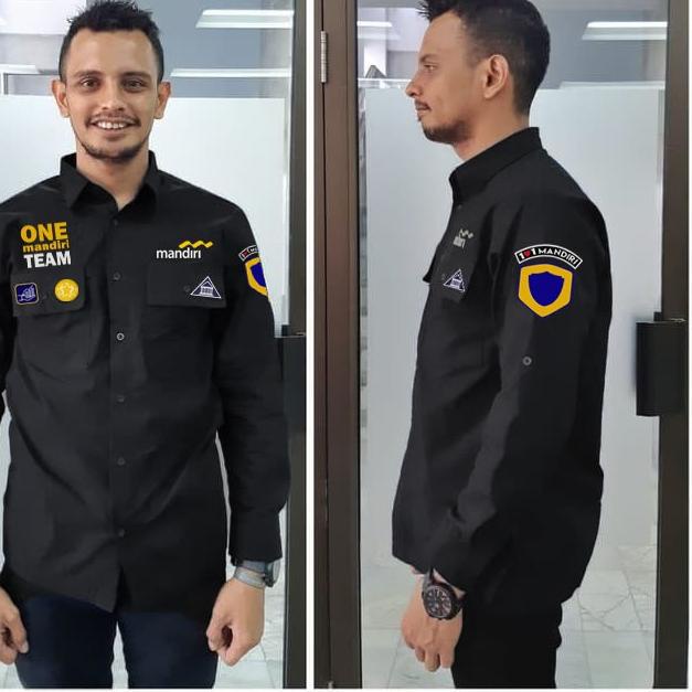 Paling Laris BAJU SERAGAM BANK MANDIRI BORDIR BAHAN AMERICANDRILL KEMEJA PDL ONE MANDIRI TEAM BIRU N