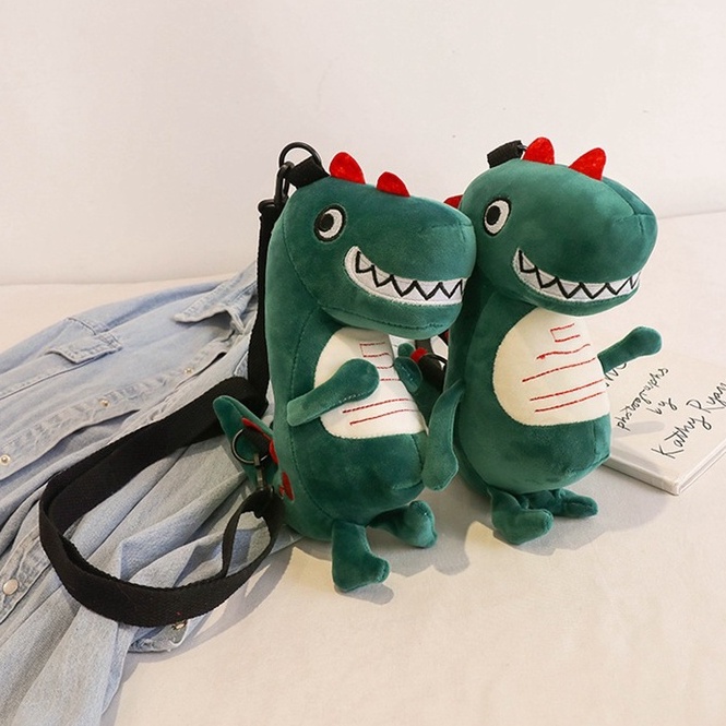Tas Wanita Model Dinosaurus Cool Green Bahan Plush Sling Bag Import
