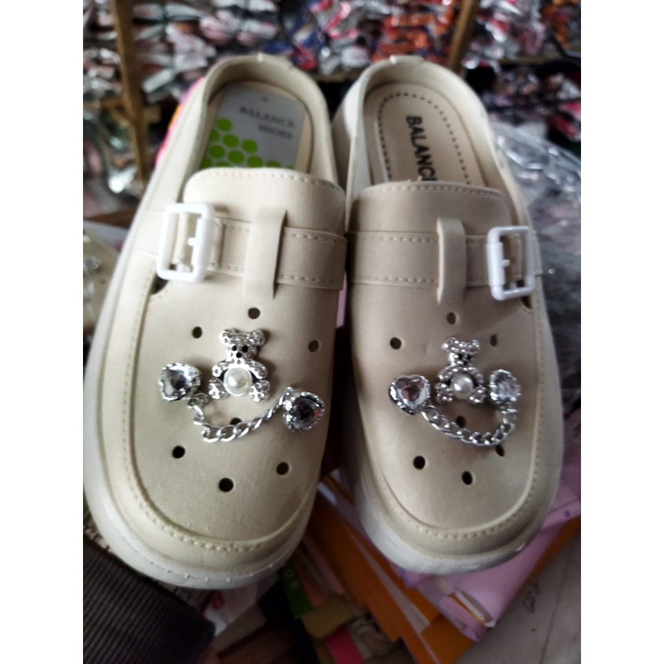 Sepatu sandal wanita karet jelly variasi hiasan Balance 039-3L (30-41) Sandal wanita korean style import