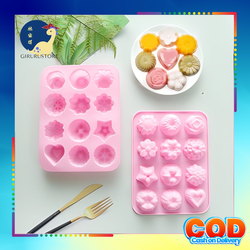 12 Motif Cetakan Kue Pudding Tart Es Bahan Silikon / 12 hole karakter aneka bentuk / Cetakan 12 Hole Grid dengan 12 Motif