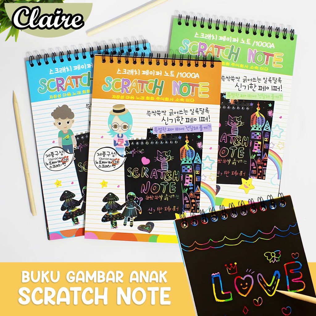 Scratch note /Buku Magic Warna Colourful /mainan Black Cardboard edukasi