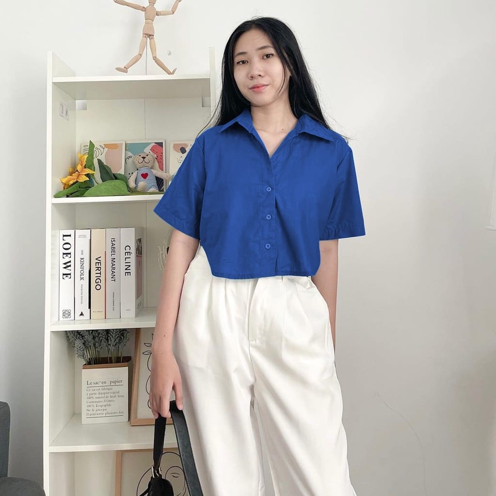 (RPA) KEMEJA GRISELLA CROP TOP BLOUSE ATASAN WANITA CRINCLE AIRFLOW