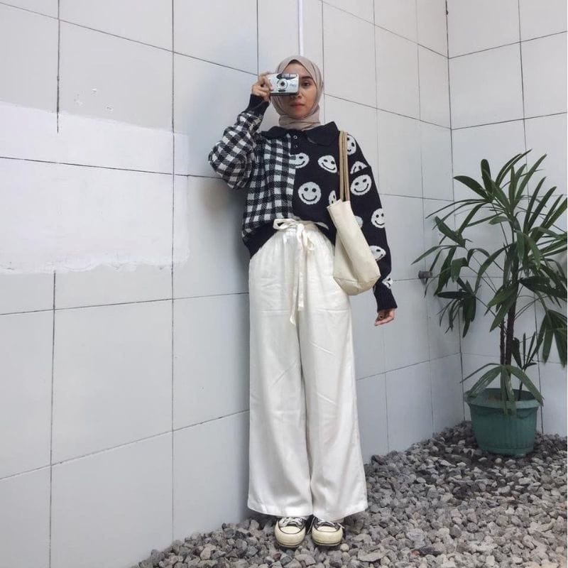 Celana Kulot Rayon Wanita Loose Cullote Pants Homewear 001/ Celana Panjang Kulot Linen Rami Highwaist Pinggang Karet Wide Leg Cullote 552