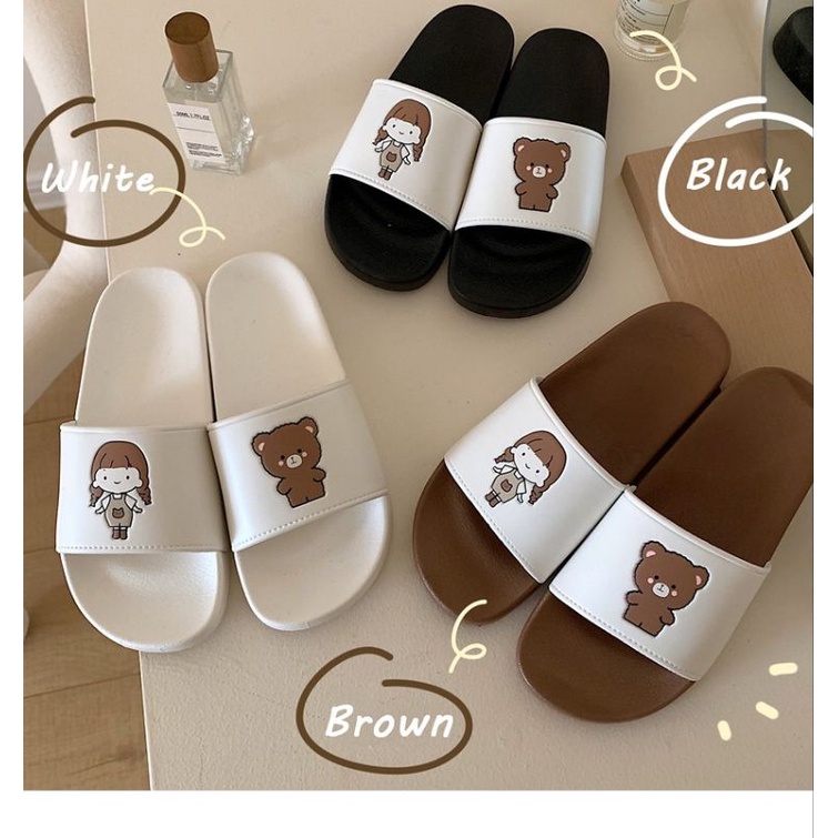 ReynataShoes - Sandal / Sendal Flat Karet Jelly Wanita Unisex Dalam Ruangan BROWN BEARS 2024