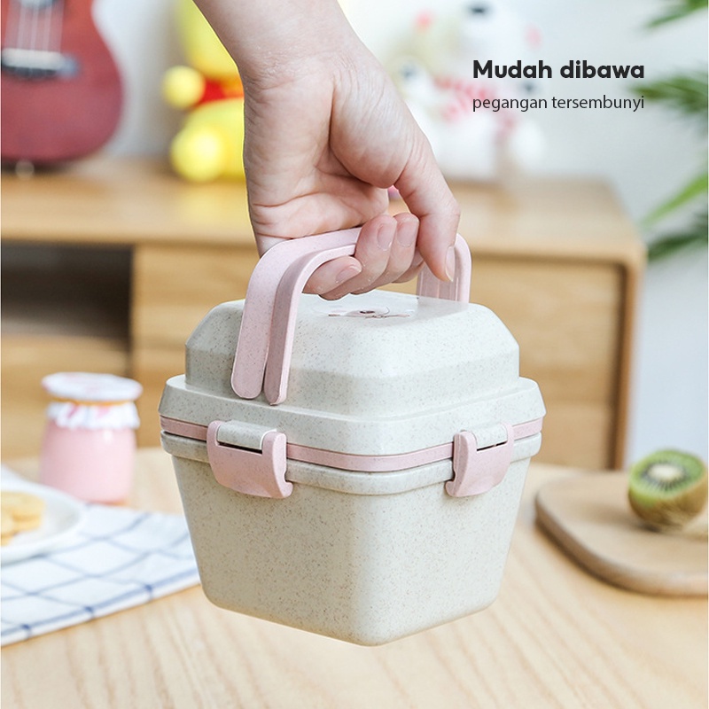 Lunch Box Set Kotak Tempat ​Makan Bekal Free Sendok Material Microwavable Anti Tumpah