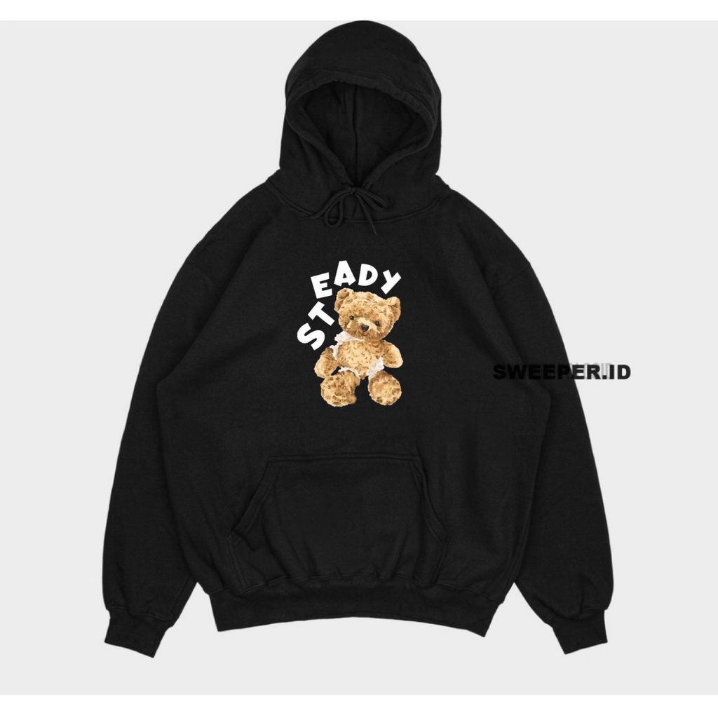 SWEATER HOODIE STEADY BEAR SABLON PRINTING BAHAN FLEECE