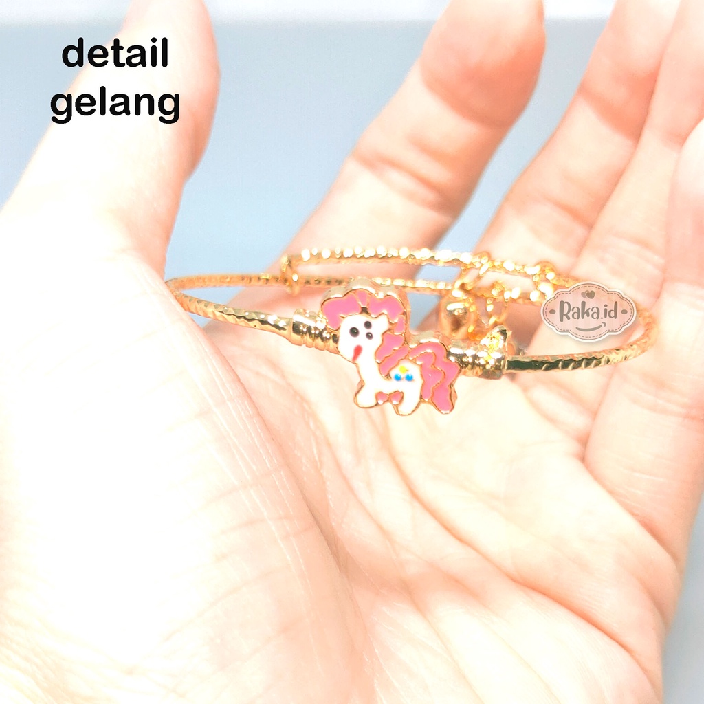 Paket Set Anak Kalung + Gelang + Cincin + Anting Unicorn Pink Gold Perhiasan Anak 737