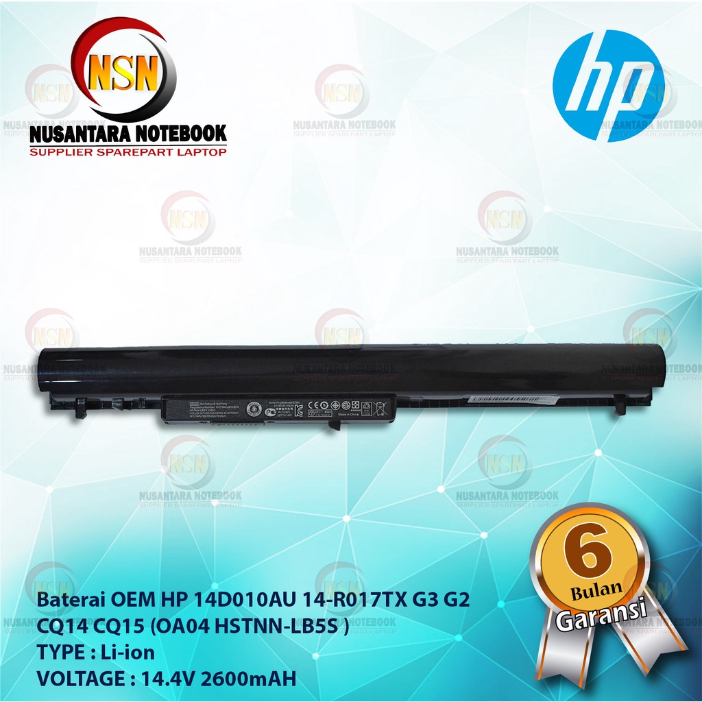 Baterai HP OEM LB5S OA04 HSTNN-LB15 14-D010AU 14-R017TX Laptop Pavilion 14 14.4V 2600mAh