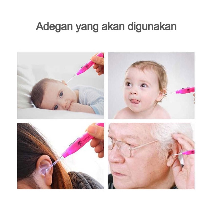 Alat Korek Kuping Pembersih Telinga Lampu Senter LED Dewasa Anak Bayi Korekan Pengorek Perawatan Kotoran Telinga Murah Earpick With Flashlight LED ACK16