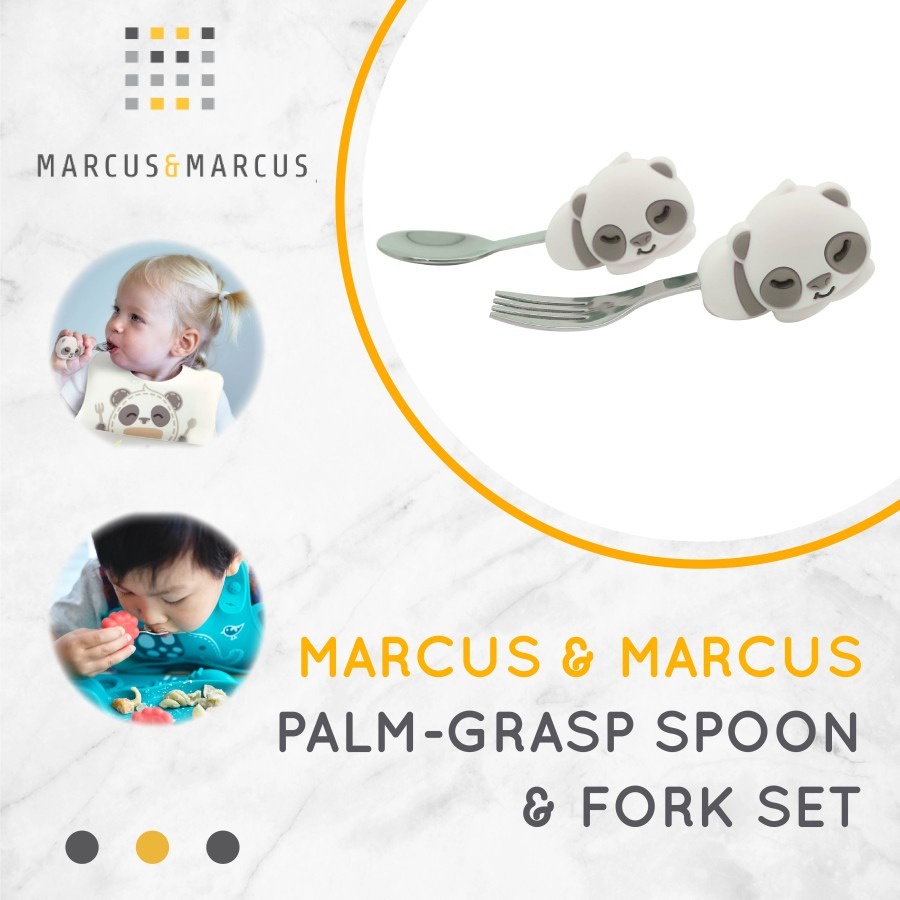 Marcus and Marcus | Palm Grasp Spoon &amp; Fork Set Gray Panda