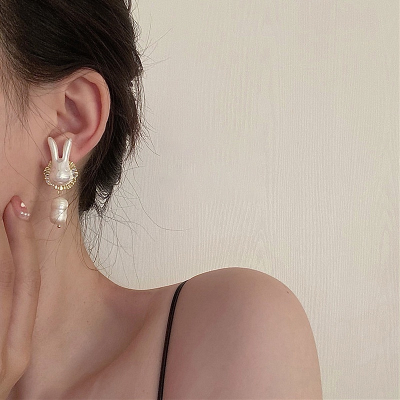 Roselife Mewah Berlebihan Mutiara Kelinci Drop Anting-Anting Untuk Wanita Gadis Korea Kelinci Statement Earring Fashion Perhiasan Telinga Untuk Pesta Makan Malam
