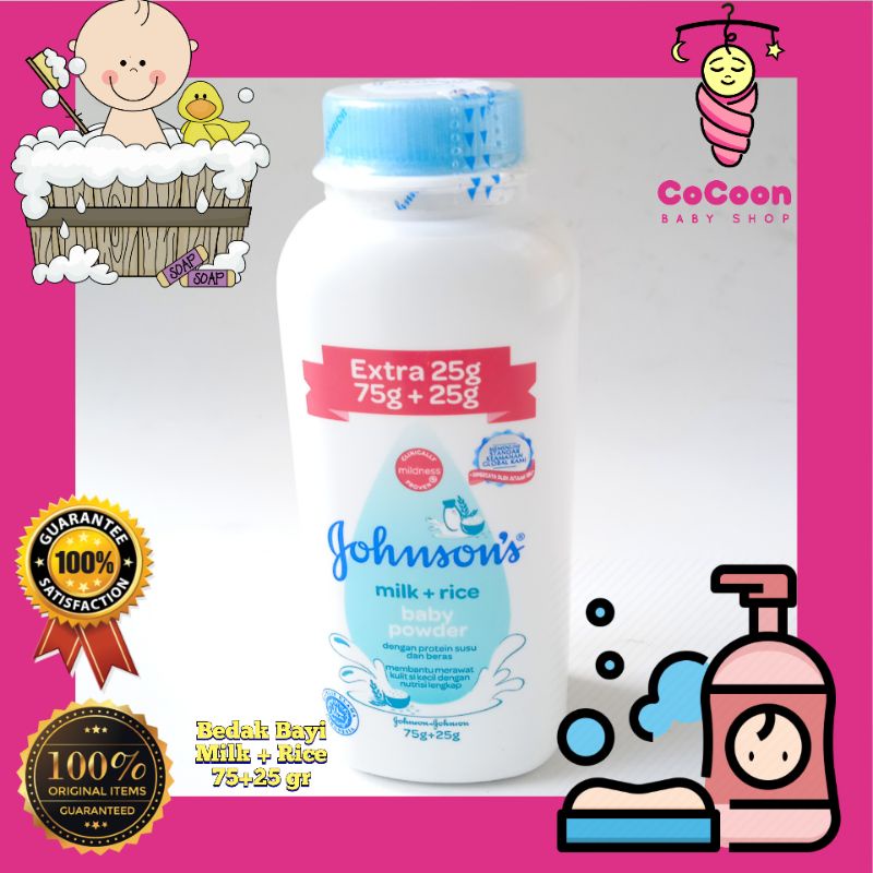 Bedak Bayi Johnson Johnsons Baby Powder Milk Rice 100 gr 75+25gr