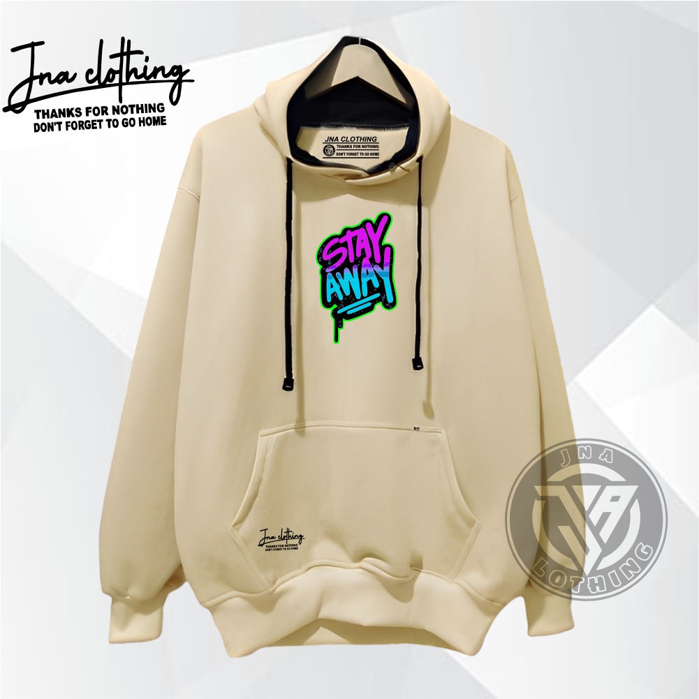 Sweater Pria Hoodie Cowo Cewe Cream List Stay Away Bahan Tebal Lembut Distro Premium JNA Bandung Terlaris Bisa COD Sweatshirt Oversize