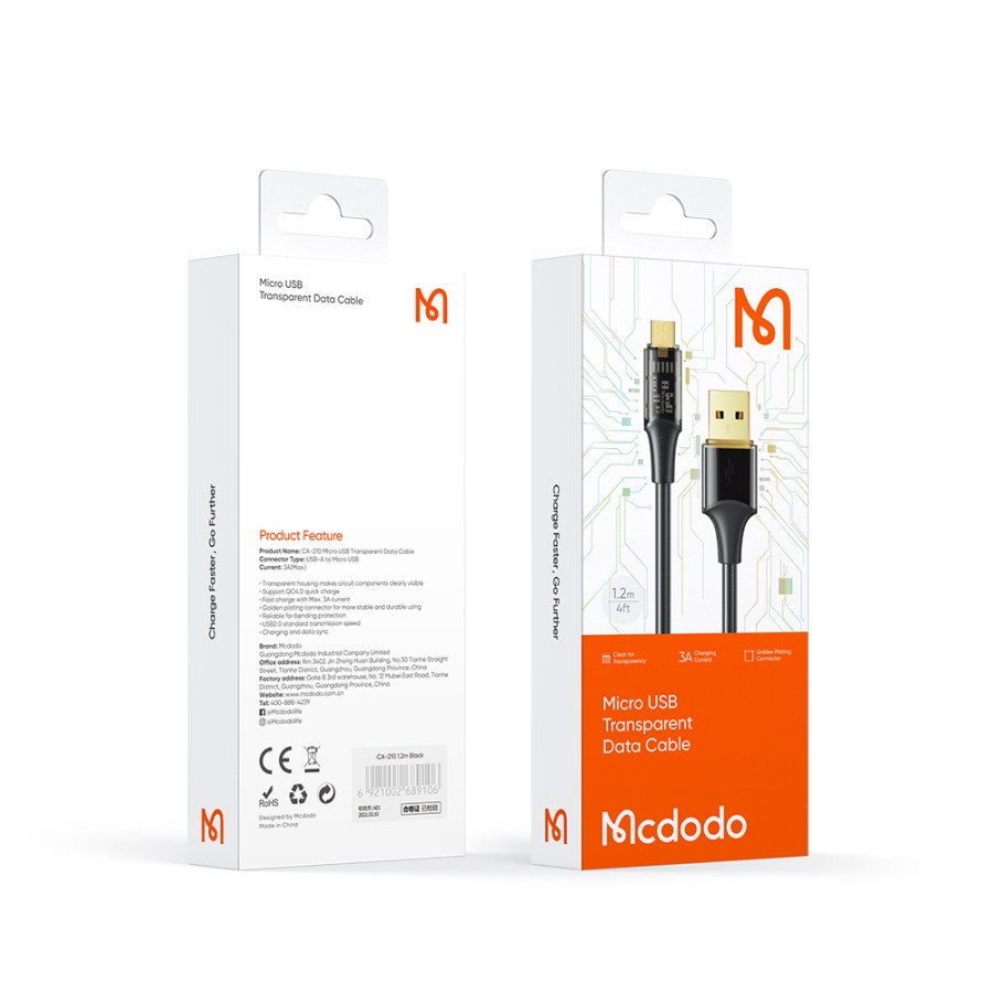 MCDODO CA-2100 CA-2101 Kabel Data USB Micro 3A Transparent Fast Charge