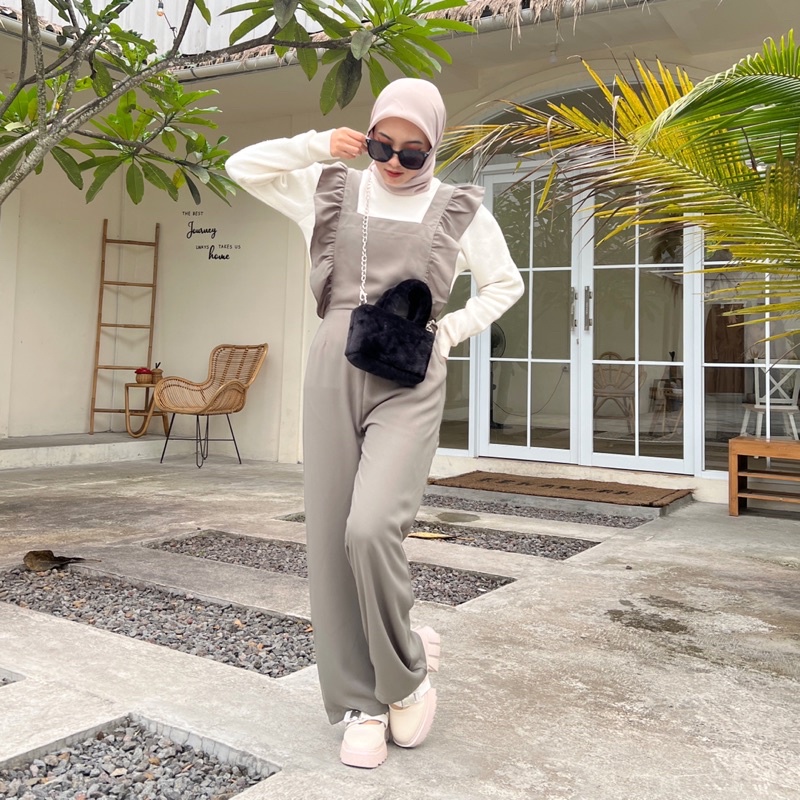 Rereyshop - Ameera Jumpsuit Wanita Tanpa Lengan Korean Style Bahan Royal Twist Premium  (Get Promo Bundling Lip Paint)