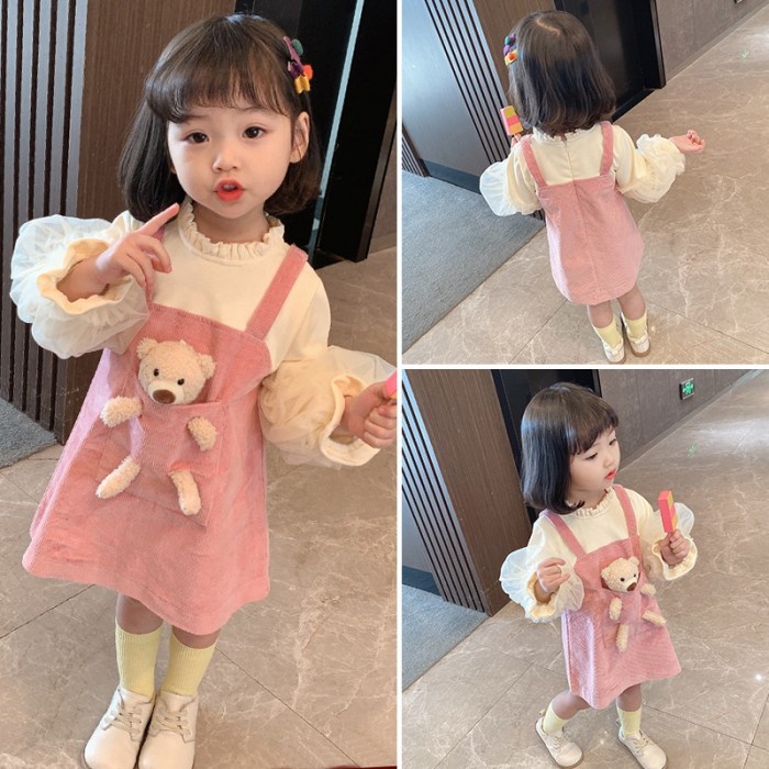 Dress Overall Boneka Anak Perempuan Import Lengan Panjang