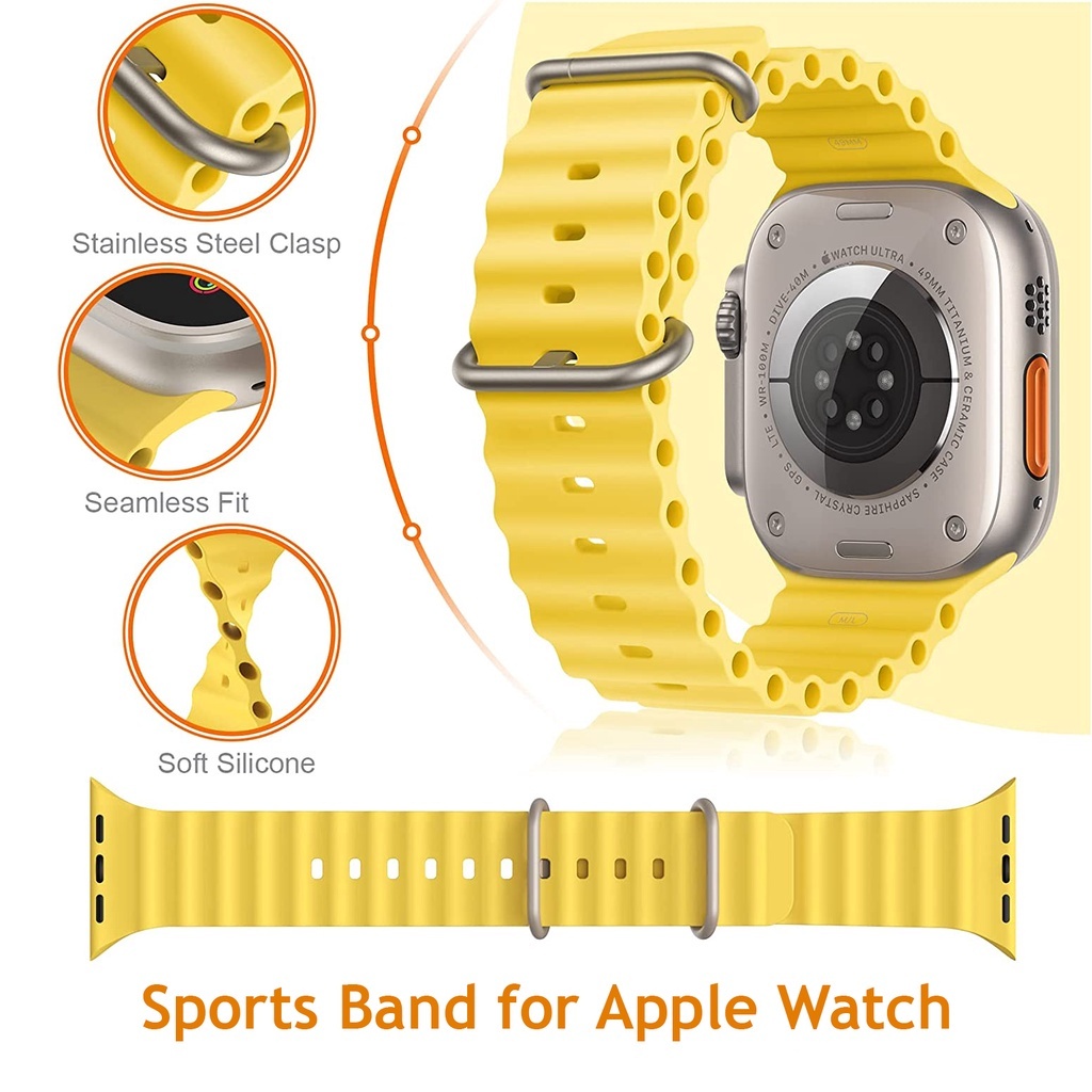 [ Tanpa Jam ] OCEAN STRAP WATCH - SERIES ULTRA 8 7 6 5 4 3 2 1 SE | SIZE 38 40 41 42 44 45 49 MM | Tali rubber silicone strap band apple watch iwatch smartwatch iwo T500 T55 IWO HW22 W26 dll