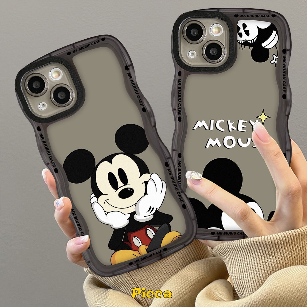 Casing Oppo A17 A12 A5s A95 A57 A15 A17K A16 A54 A96 A55 A76 A16s A3s A5 A9 A74 A77 A7 A16K A1k A77s A53 Reno8 7 7Z 8Z 6 A52 Kartun Mickey Mouse Couple Soft TPU Wavy Edge Case Tempat Kotak Makan