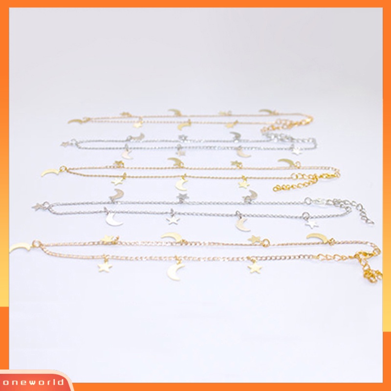 [WONE] Kalung Pendek Dipoles Manik Bintang Sabit Multilayer Sederhana Vintage Wanita