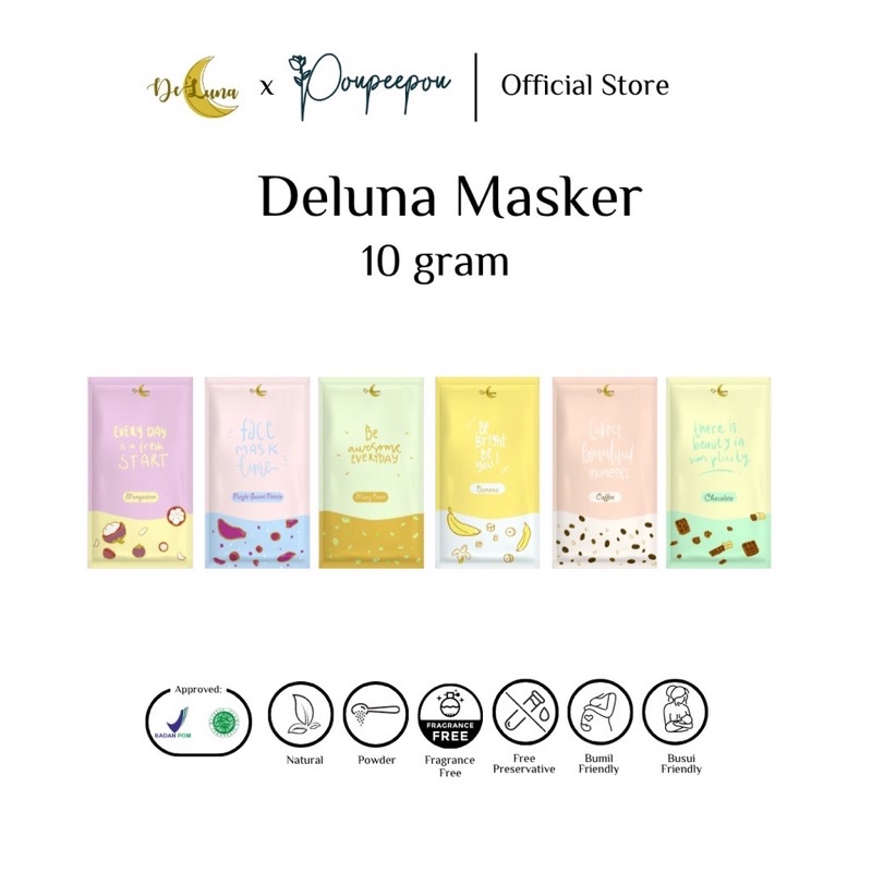 Poupeepou Masker BPOM & Halal 10gr Organik | Masker Wajah Bubuk Deluna Scrub Lulur Badan