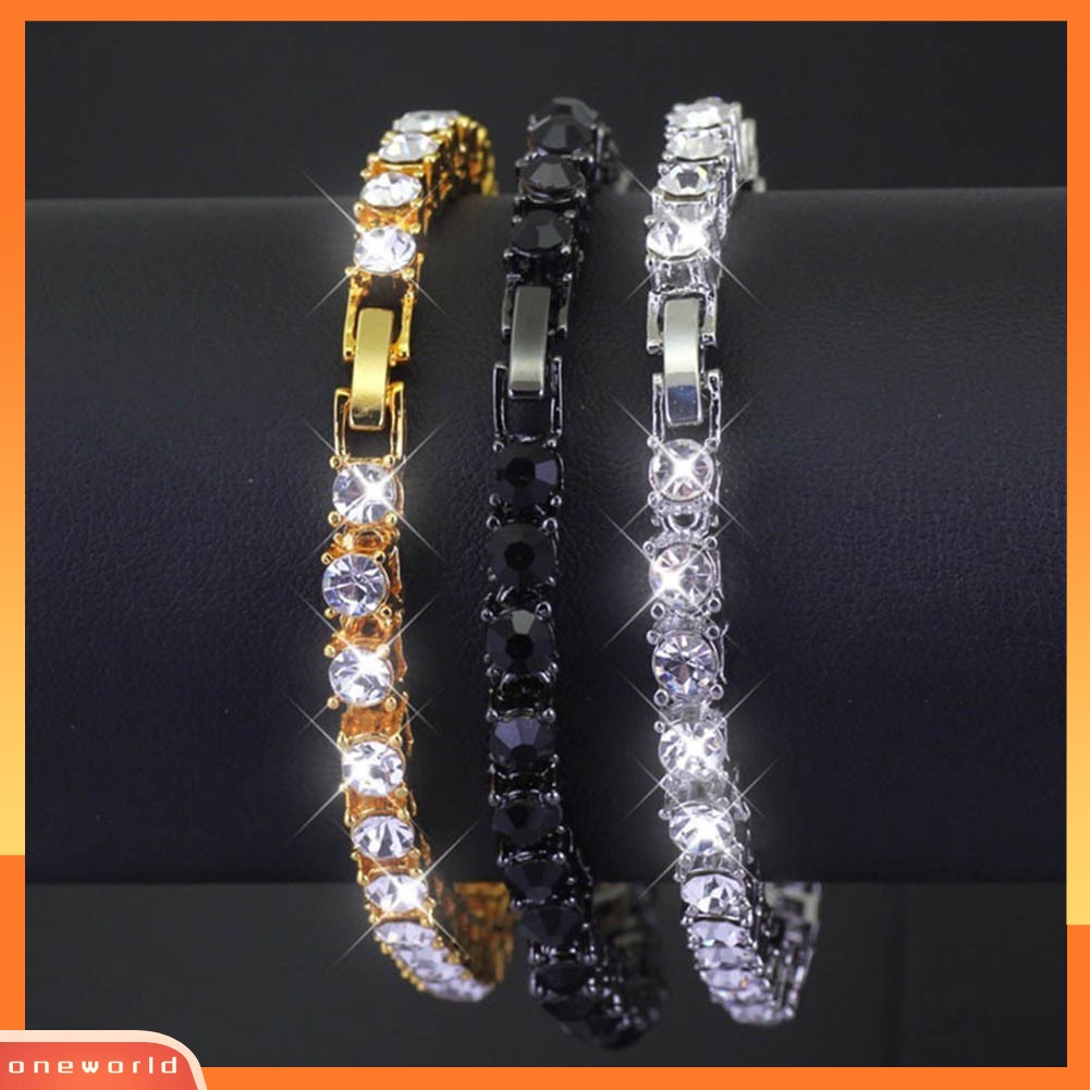 [WONE] Glitter Baris Tunggal Berlian Imitasi Gelang Bangle Unisex Perjamuan Pesta Perhiasan Hadiah