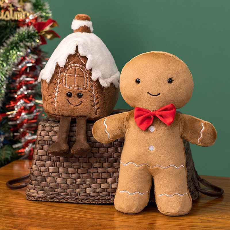 Christmas Ginger Bread Plush Pillow Stuffed Chocolate Cookie House Shape Decor Cushion Funny XMas Tree Party Decor Doll Plushie