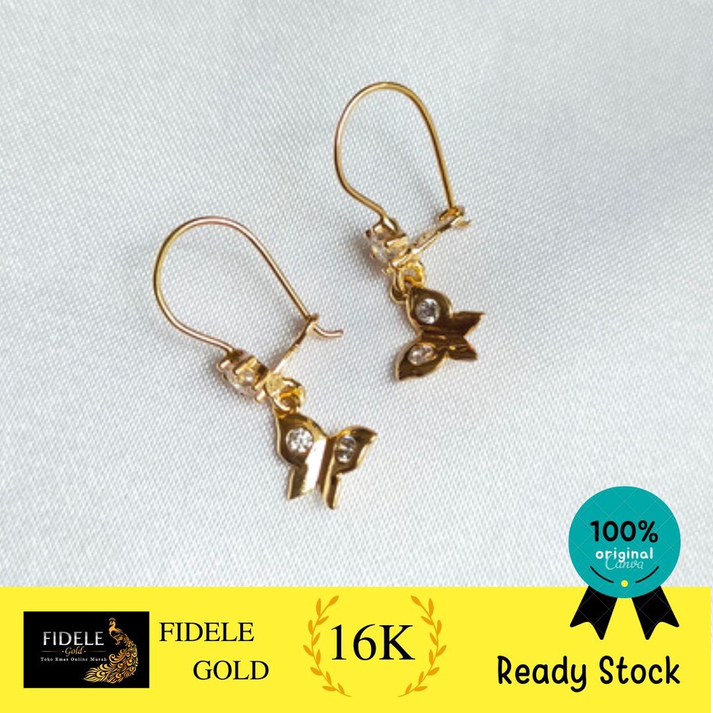 Anting Desi Kupu Permata Fashion Anting Emas Asli Kadar Tua 16k