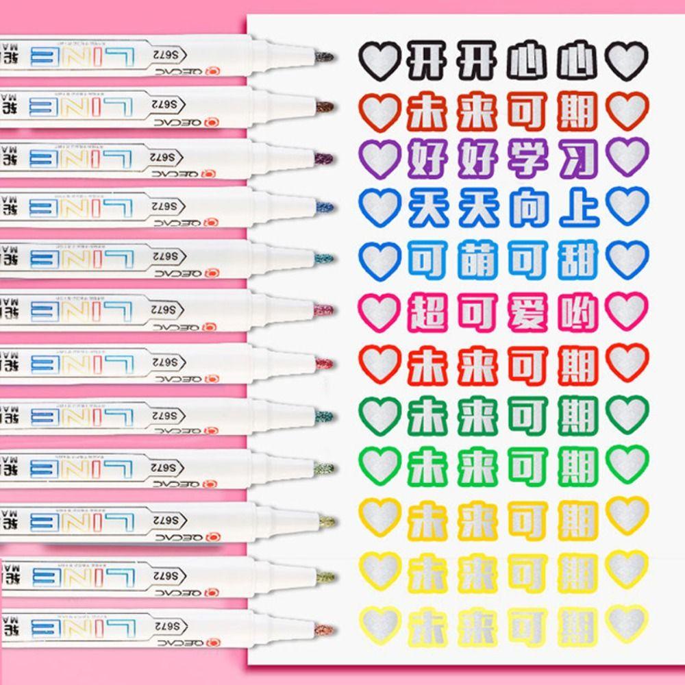 Preva 8warna Pen Garis Besar Ganda DIY Scrapbook Menggambar Lukisan Graffiti Stabilo
