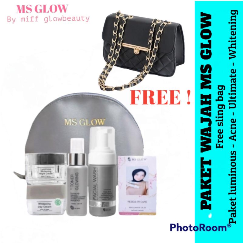 TAS - PAKET WAJAH MS GLOW FREE SLING BAG ms glow paket luminous paket whitening paket acne paket ultimate msglow original