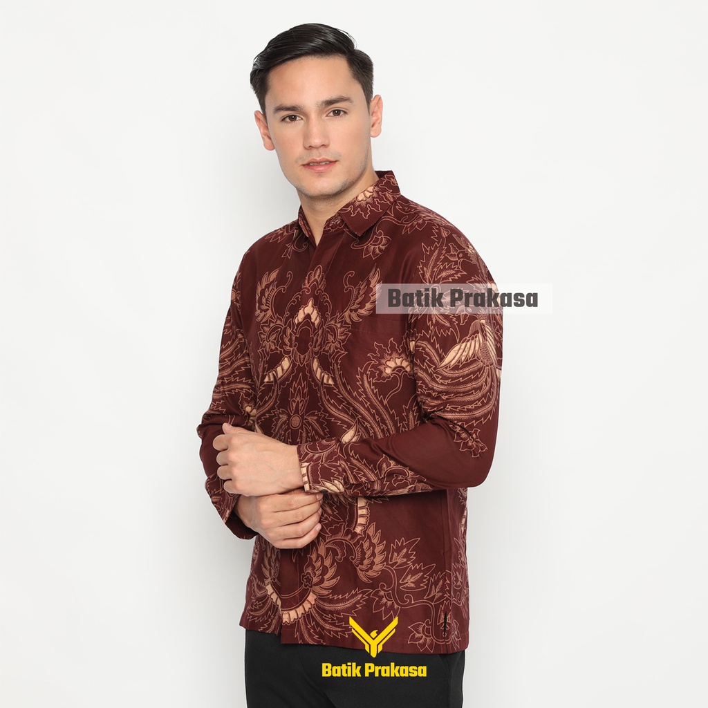 Kemeja Batik Prakasa Motif Endrasuta Maroon Slimfit Lengan Panjang Batik Solo