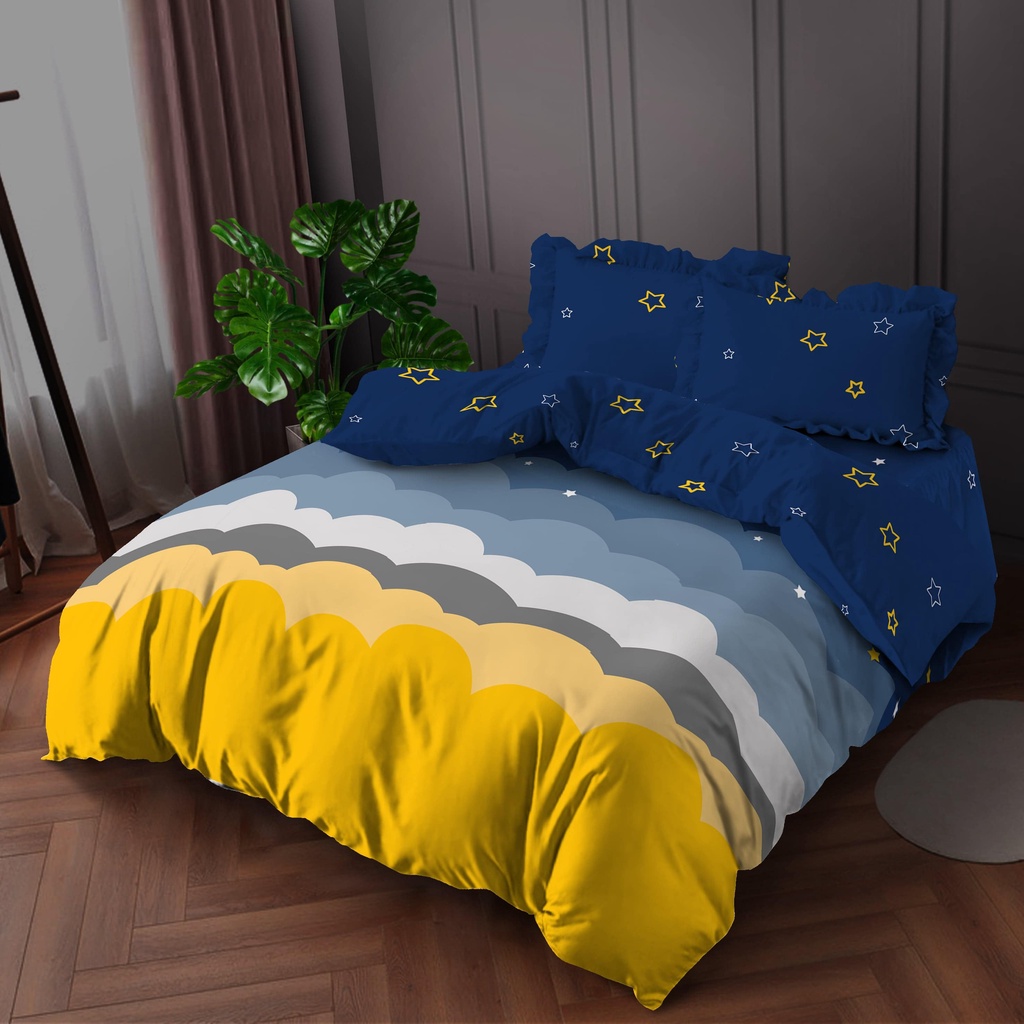 Kintakun Bedcover Set Flat 160 / 180 Azura Dluxe Microtex 20cm Biru