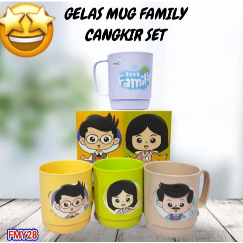 Gelas mug family cangkir set gelas set gelas plastik
